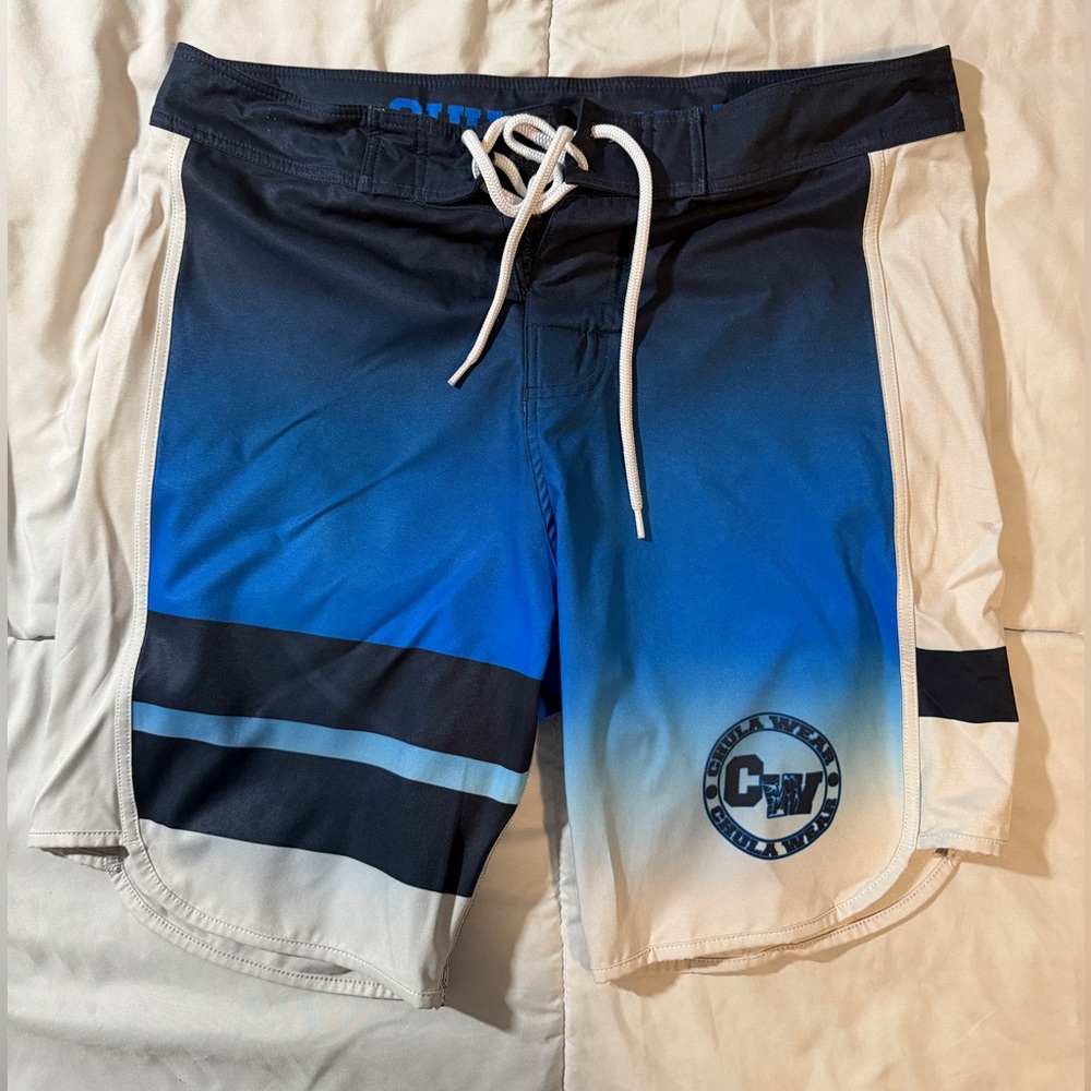 Blue and White Men's Swim Shorts